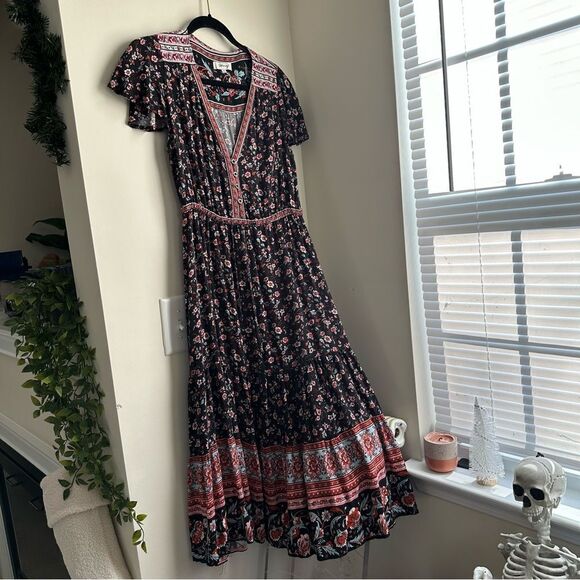 Cottagecore Staring black and pink floral midi dress - Picture 14 of 15